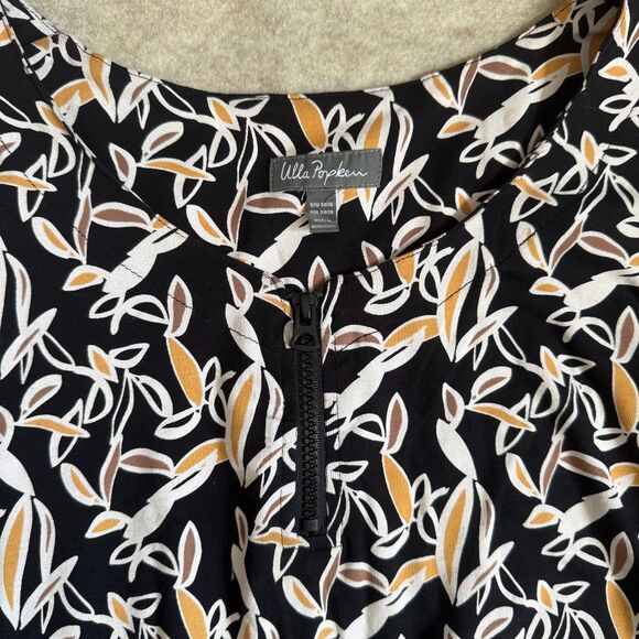 Ulla Popken Black Leaf Print Stretch Tunic Top Womens 24/26 Summer Boho Tropical - Picture 1 of 9